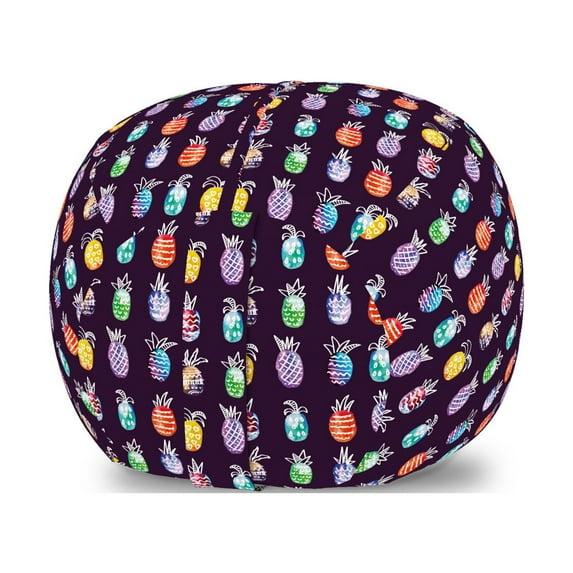 Fruit Storage Toy Bag Chair, Watercolor Style Hand Drawn Like Depiction of Modern Design Pineapples, Stuffed Animal Organizer Washable Bag, Large Size, Dark Purple Multicolor, by Ambesonne