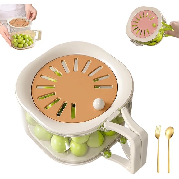 Fruit Strainer Container with Lid and Foldable Handle, for Kitchen Fridge Outdoor