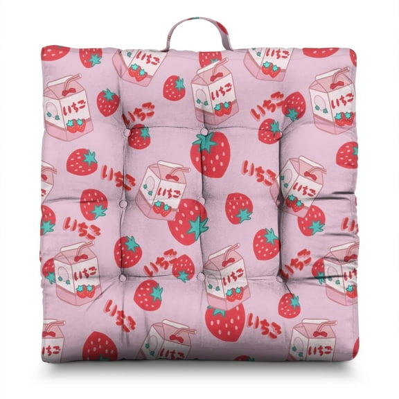Fruit Strawberry Floor Pillow – 22x22 Inch Square Cushion, Dutch Velvet, Fresh Summer Design for Yoga, Lounge & Home Decor