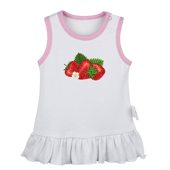 Fruit Strawberry Pattern Dresses For Baby, Newborn Babies Skirts, Infant Princess Dress, 0-24M Kids Graphic Clothes (White Sleeveless Dresses, 12-18 Months)