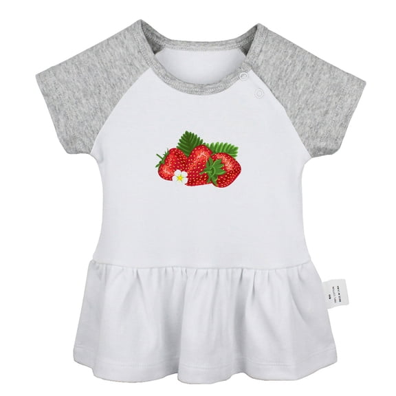 Fruit Strawberry Pattern Dresses For Baby, Newborn Babies Skirts, Infant Princess Dress, 0-24M Kids Graphic Clothes (Gray Raglan Dresses, 0-6 Months)