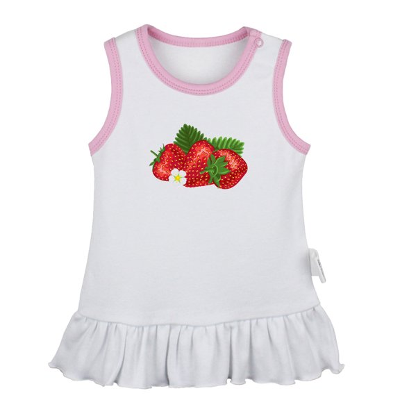 Fruit Strawberry Pattern Dresses For Baby, Newborn Babies Skirts, Infant Princess Dress, 0-24M Kids Graphic Clothes (White Sleeveless Dresses, 0-6 Months)