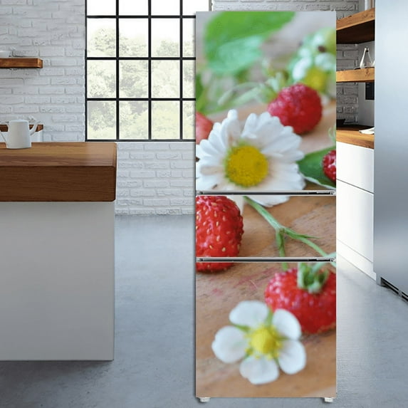 Fruit Strawberry Print Refrigerator Sticker Vinyl Poster Removable Fridge Door Wallpaper Decal Furniture Home Kitchen Decor