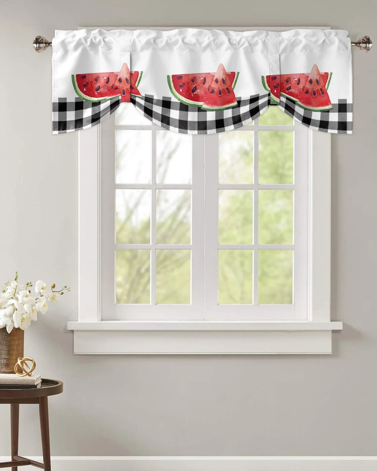 Fruit Strawberry Wood Grain Retro Window Valance Curtain Kitchen Cafe ...