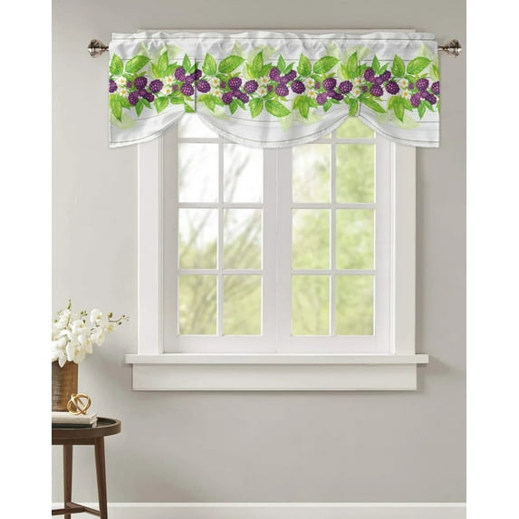 Fruit Strawberry Wood Grain Retro Window Valance Curtain Kitchen Cafe Short Curtains Living Room Tie-Up Valance Curtain