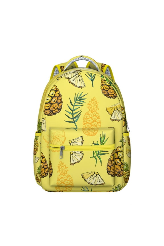 Fruit Students Backpack Pineapples Hawaiian Hawaii Tropical School Bag with Summer Yellow Golden Design, Lightweight and Adjustable Strap