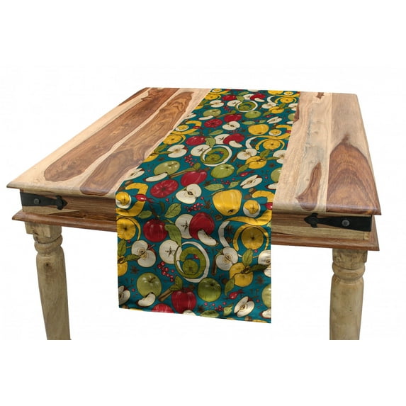 Fruit Table Runner, Botanical Illustration of Sliced and Whole Apples Spices Berries, Dining Room Kitchen Rectangular Runner, 3 Sizes, by Ambesonne