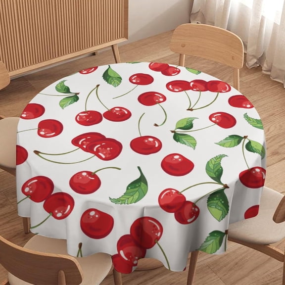 Fruit Tablecloth, Red Cherry Fresh Berry Fruit Summer Green Garden Print Table Cloth Cover for Dining Room Kitchen Party Decor 60x60in