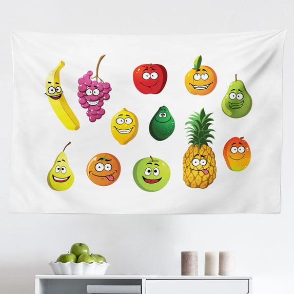 Fruit Tapestry, Colorful Fruit Tree Silhouette with a Variety of Vegetarian Options Banana Orange, Fabric Wall Hanging Decor for Bedroom Living Room Dorm, 2 Sizes, Multicolor, by Ambesonne