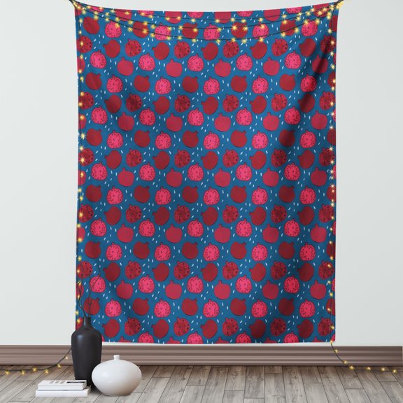 Fruit Tapestry, Natural Theme Pomegranates Pattern Healthy Organic Repetitive Pattern, Wall Hanging for Bedroom Living Room Dorm Decor, 60W X 80L Inches, Night Blue and Raspberry, by Ambesonne