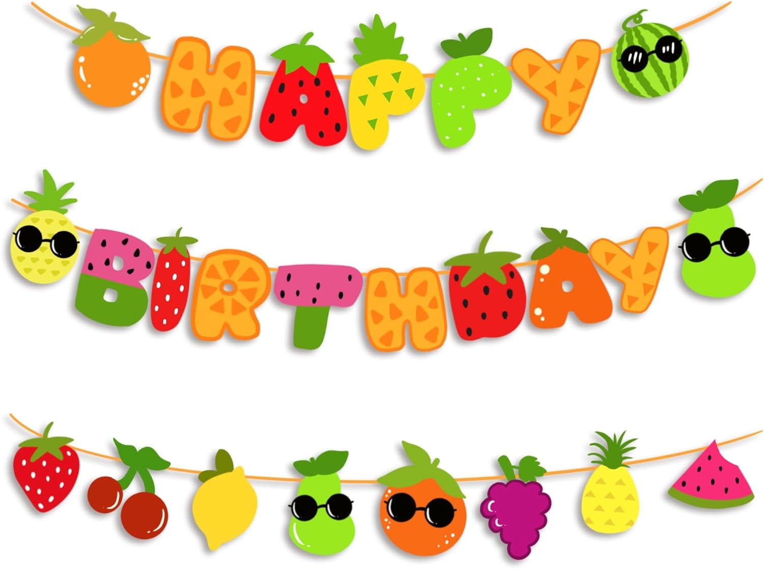 Fruit Theme Birthday Party Decorations Happy Birthday Banner Orange, Strawberry, Watermelon, Pineapple Fruit Patterns Garland for Summer Fruit Birthday Party Baby Shower Supplies