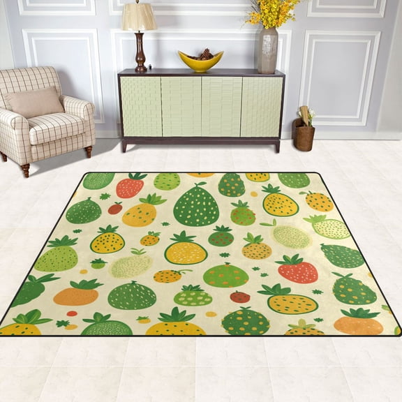 Fruit Themed Pattern 80''x58'' Extra Large Plush Memory Foam Rug, Soft, Absorbent, Non Slip