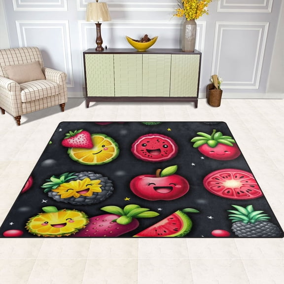 Fruit Themed Pattern Design 63''x48'' Plush Memory Foam Bath Mat, Soft, Absorbent, Non Slip, Durable