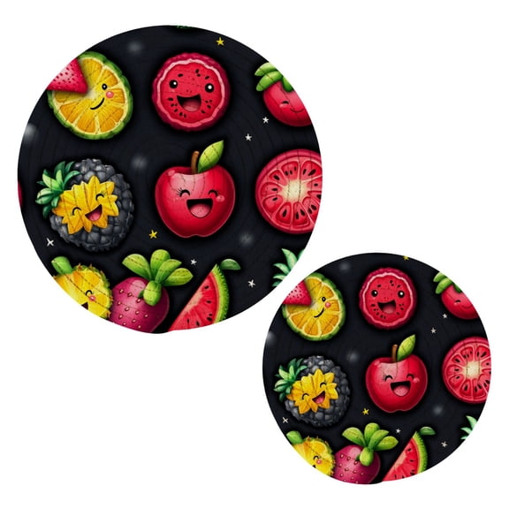 Fruit Themed Pattern Design Cotton Braided Potholders, 2 Pack Heat-Resistant Pads 7.09'' and 9.45''