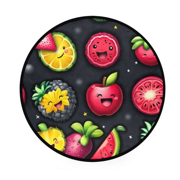 Fruit Themed Pattern Design Memory Foam Bath Mat 36" Absorbent Rug with Non Slip Base and 4 Bonus Pads