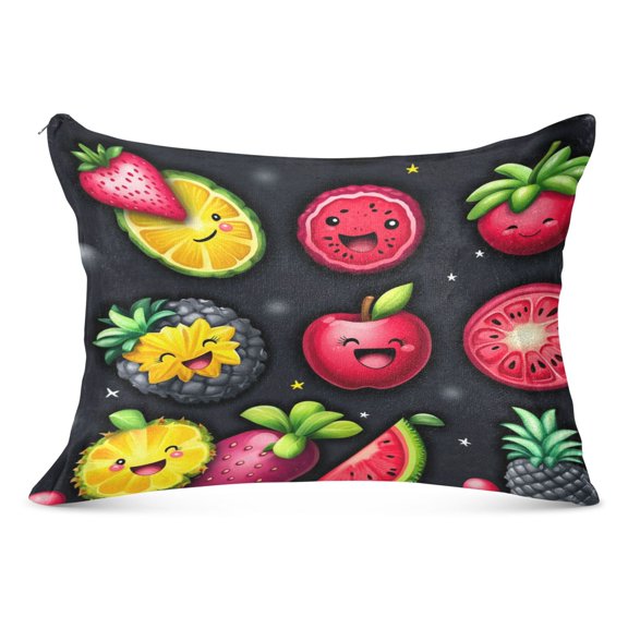 Fruit Themed Pattern Design Soft Plush Pillow Cover, Zippered Design, Comfortable for Bedroom and Sofa