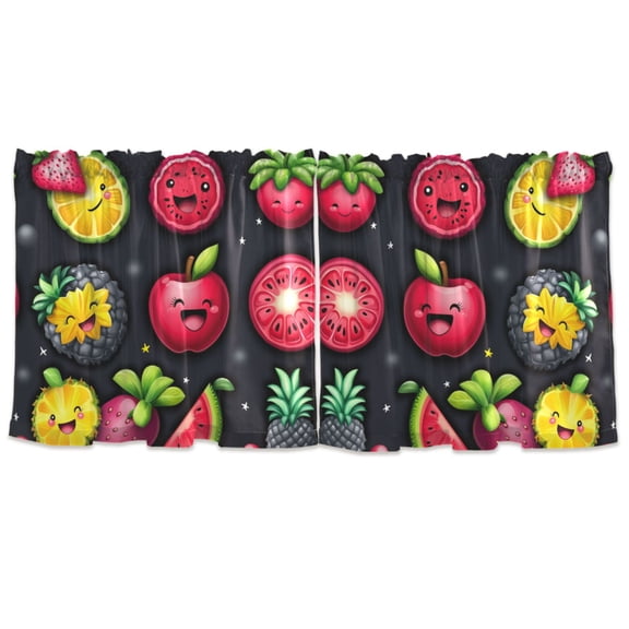 Fruit Themed Pattern Design Tier Curtains for Kitchen 57x24 Inch Semi Sheer Light Filtering Half Window Curtains 2 Panels