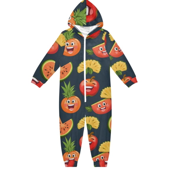 Fruit Themed Pattern One Piece Pajamas Soft Jumpsuit Cozy Sleep and Play Romper Zipper and Pockets 12-13Y