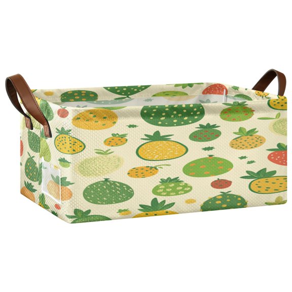 Fruit Themed Pattern Open Home Storage Bins Foldable Metal Frame Shelf Baskets 16.9x11.4x7.7in Water-Resistant