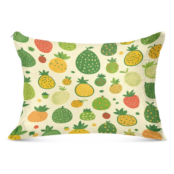 Fruit Themed Pattern Soft Plush Pillow Cover, Zippered Design, Comfortable for Bedroom and Sofa