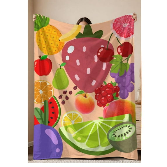 Fruit Throw Blanket, Strawberry Blanket, Cherry Blanket, All Season Soft Throw Blanket, Plush Comfy Warm Throw Blanket, Cozy Gift for Home, Car, Plane