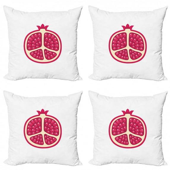 Fruit Throw Pillow Cushion Case Pack of 4, Cartoon Style Illustration of Pomegranate Cut in Half Showing Its Seeds, Modern Accent Double-Sided Print, 4 Sizes, Hot Pink Magenta Cream, by Ambesonne