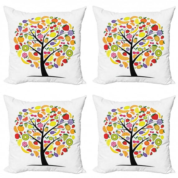Ambesonne Fruit Throw Pillow Cover 4 Pack, Vegetarian Tree Avocado, 24", Multicolor