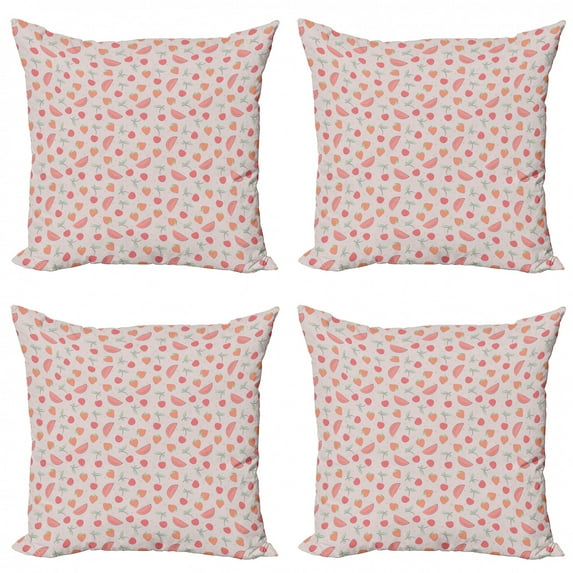 Fruit Throw Pillow Cushion Case Pack of 4, Composition of Summer Season Food Strawberry Cherrynd Watermelon in Pastel Colors, Modern Accent Double-Sided Print, 4 Sizes, Multicolor, by Ambesonne