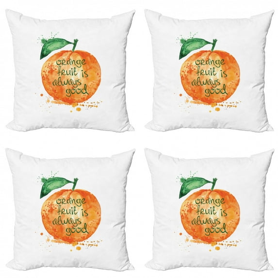 Ambesonne Fruit Throw Pillow Cover 4 Pack, Brush Strokes Orange, 24", Marigold Green