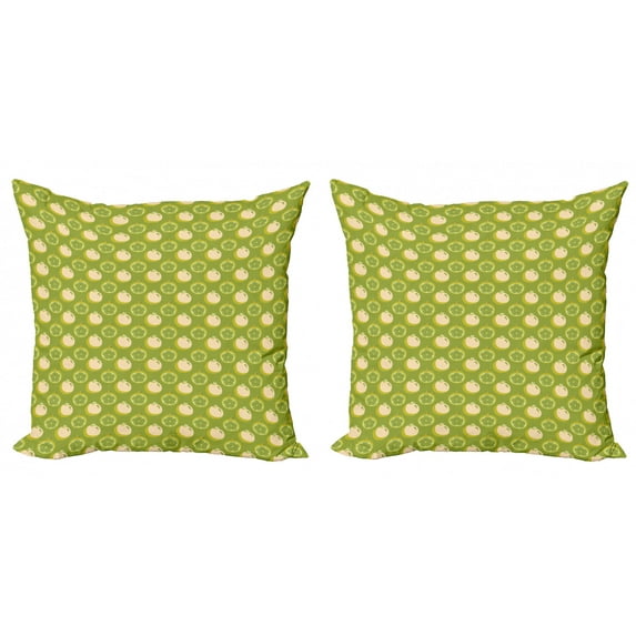 Fruit Throw Pillow Cushion Cover Pack of 2, Sliced Fresh Fruits Pattern Green Toned Cartoon Oranges, Zippered Double-Side Digital Print, 4 Sizes, Yellow Green Apple Green, by Ambesonne