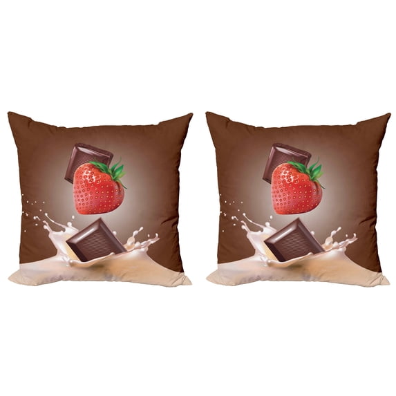 Ambesonne Fruit Throw Pillow Cover 2 Pack, Strawberry Chocolate, 20", Multicolor