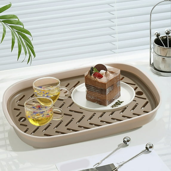 Fruit Tray, Double Draining Tray Tea Tray, Household Tea Cup Fruit Storage Tray, Large Shelf with Draining Function, Double-Tier Construction, Space-Saving, Suitable for Living Room Kitchen