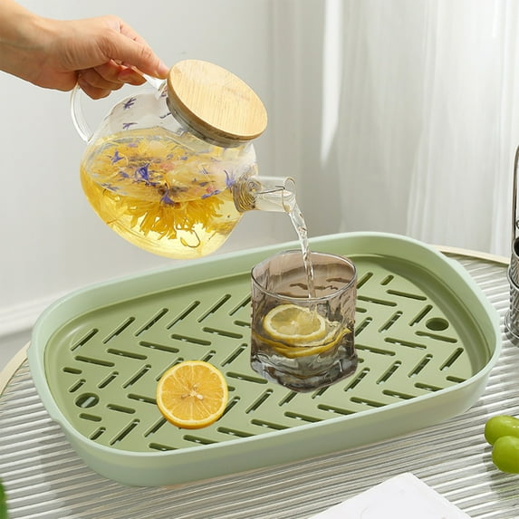Fruit Tray Double Draining Tray, Tea Tray Household Tea Cup Tray Shelf Large Tray Tea Set Tray Living Room Kitchen Storage Bowl Rack Multi-Purpose Organizer For Serving Snacks And Drinks