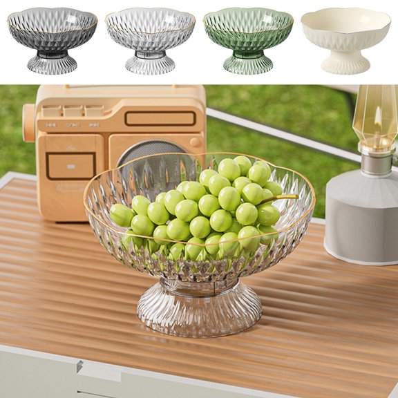 Fruit Tray Drainable Plastic | High Legged Design | Transparent Visible Lid | Deep Large Capacity Non-Slip Snack Candy Organizer | Beige Clear Gray Green | 24x13x13cm | 1 Pc