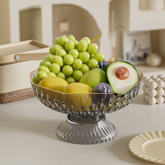 Fruit Tray Drainable Plastic | High Legged Design | Transparent Visible Lid | Deep Large Capacity Non-Slip Snack Candy Organizer | Beige Clear Gray Green | 24x13x13cm | 1 Pc