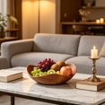 thumbnail image 1 of Fruit Tray, Imitation Wood Grain Plastic Decorative Serving Bowl for Kitchen Counter and Coffee Table, Curved Snack Catchall, 1 of 6