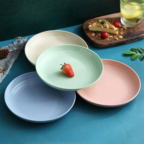 Fruit Tray | Large Capacity Plastic Snack Serving Platter | Multi-Color Beige Pink Blue Green | Round 7.87x7.87x1.18in | Lightweight Durable Party Appetizer Dish | 1 Piece