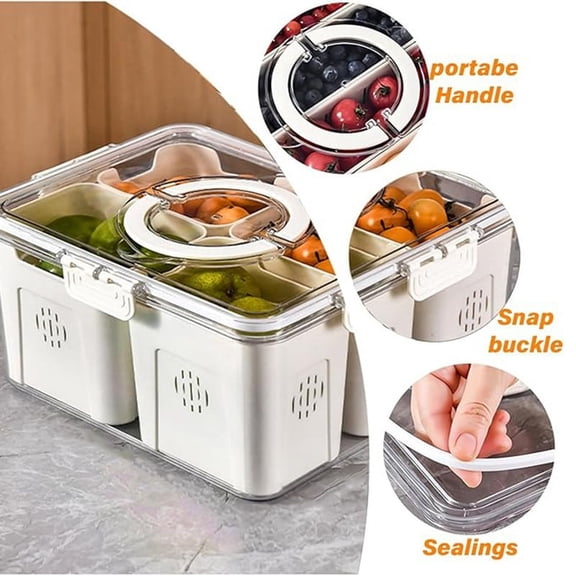 Fruit Tray for Large Picnic Refrigerator Food Storage Transparent Snack Box in Kitchen 3 Grids
