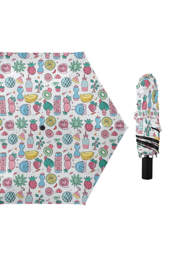 Fruit Tree Bottle Compact Sun Umbrella Windproof Travel Umbrellas for Rain Strong Portable UV Protection