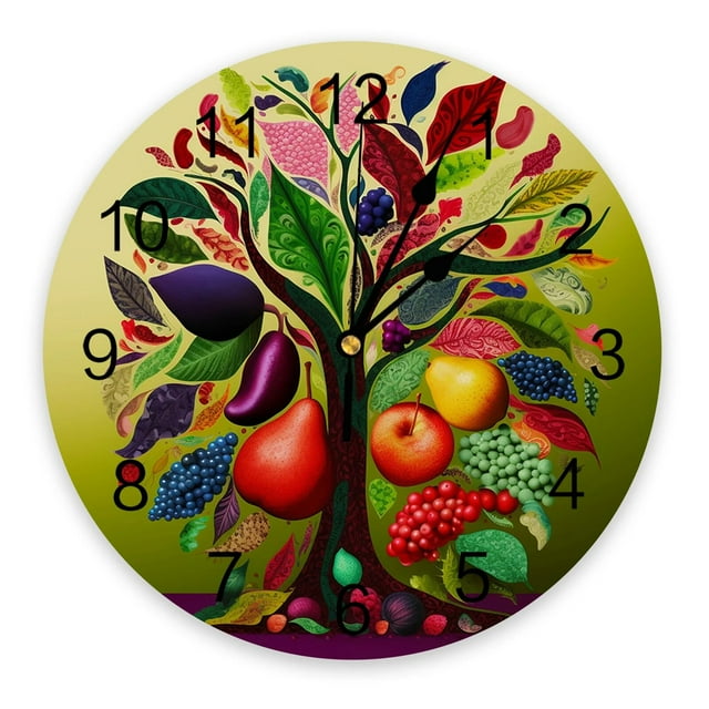 Fruit Tree Grapes Leaves Wall Clock Large Modern Kitchen Dinning Round