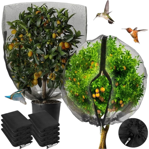 Fruit Tree Netting, Bird Netting for Fruit Trees, Mesh Netting for Garden Protection, Blueberry Bush Netting Cover, Drawstring Zipper Closure 1X1M Black Breathable Bird Protection