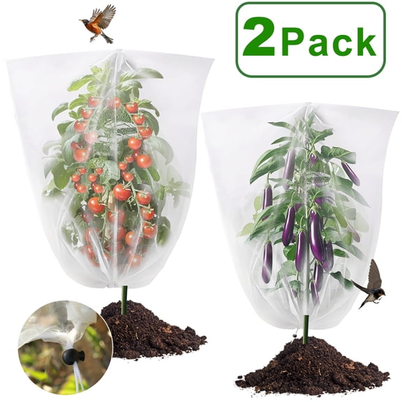 Fruit Tree Netting for Cicadas,2 Pack Bird Netting for Blueberry Bushes Covers Bags with Drawstring,3.9 x 5.9 FT Mesh Garden Plant Barrier Protection for Citrus Tomatoes Vegetables Flowers