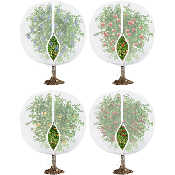 Fruit Tree Netting for Cicadas - with Zipper 4Pcs 5 x 4FT Garden Bird Blueberry Bushes Drawstring,Insect Plant Protection Mesh Net Bags Tomato,Cicada,Animals (4, 4 FT)