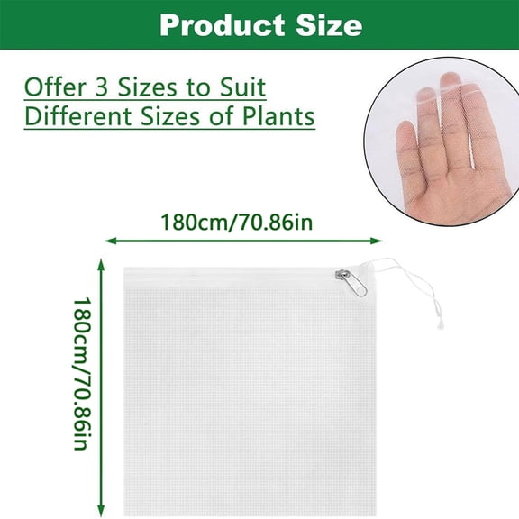 Fruit Tree Netting for Insects and Birds Protection 71X71 Inch Large Mesh Cover for Apple Pear Peach Trees with Reinforced Drawstring Closure for Organic Farming and Pest Control Outdoors