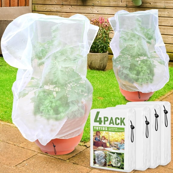 Fruit Tree Netting, Plant Mesh Netting for Garden Protection, Blueberry Bush Insect Cover as Pest Barrier from Cicadas, Bug, Bird (2.6x3.3 FT, 4Pcs, with Drawstring Design)