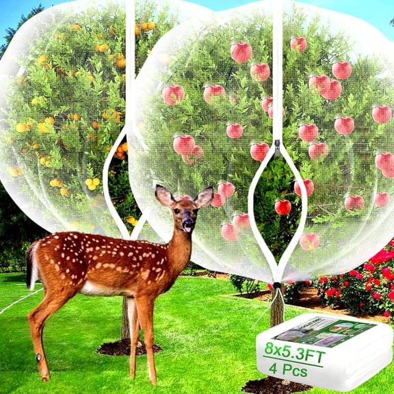 Fruit Tree Netting with Zipper - 4Pcs 5.3 x 8 FT Garden Bird Netting for Blueberry Bushes with Drawstring,Insect Plant Protection Mesh Net Bags for Tomato,Flowers,Animals,Cherry (4, 5.3 x 8 FT)