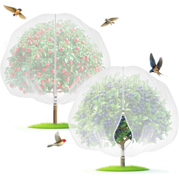Fruit Tree Netting with Zipper & Drawstring - 10'x10' Garden Plant Net Pest Barrier to Prevent Cicadas Bird Squirrel Deer - Bug Protection for Blueberry Tomato with Fine Mesh Insect Cover (2 Pack)