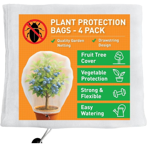 Fruit Tree Protection Bags 2.5x3.5 FT in 4 Pack | Multiple Size Garden Netting for Fruit & Vegetable Protection | White Plant Net Cover for Blueberry & Tomato | Bird & Insect Mesh Fabric Protector
