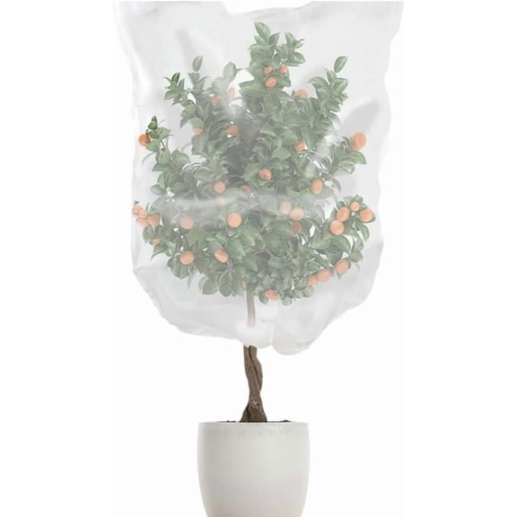 Fruit Tree Protection Net Gardening Plant Covers with Drawstring 3.28 x 3.93Ft White Mesh Polyester Vegetable Bushes Plants Protective Netting Bags for Insects Birds Animals Protections 1pc