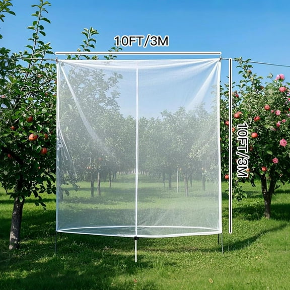 Fruit Tree Protective Netting 10×10 ft, Garden Plant Cover with Drawstring & Zipper, Keeps Out Birds, Insects, Bugs & Cicadas